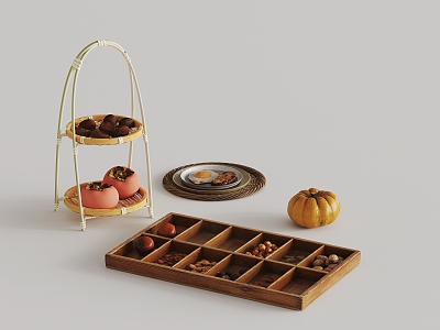 Modern Food Persimmon Pumpkin Nuts Combination Tray Fried Egg 3d model