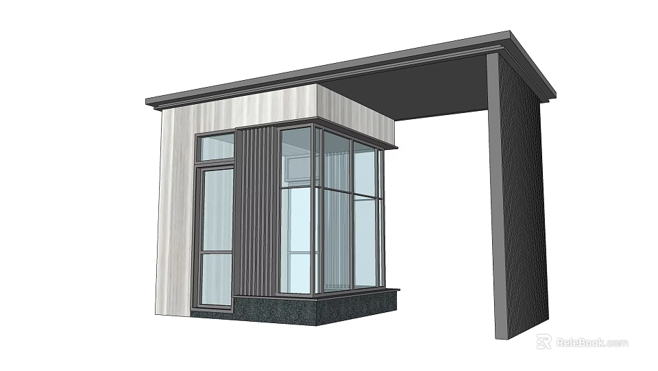 Minimalist Modern Porch Structure With Glass Walls Gray Roof And Supporting Columns 3d model 