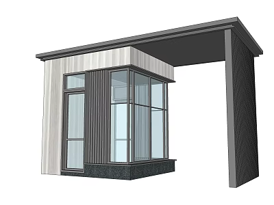Minimalist Modern Porch Structure With Glass Walls Gray Roof And Supporting Columns 3d model