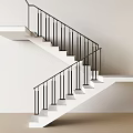 Modern Staircase With White Steps Black Metal Railings Minimalist Design White Wall Light Floor
