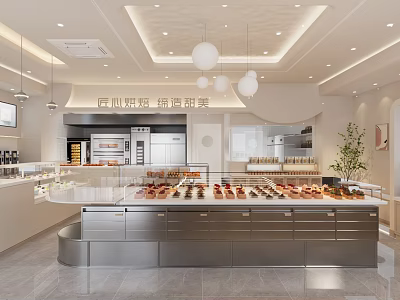 Modern Dessert Shop Interior Showcasing Display Counter With Variety Of Fresh Pastries And Cakes 3d model