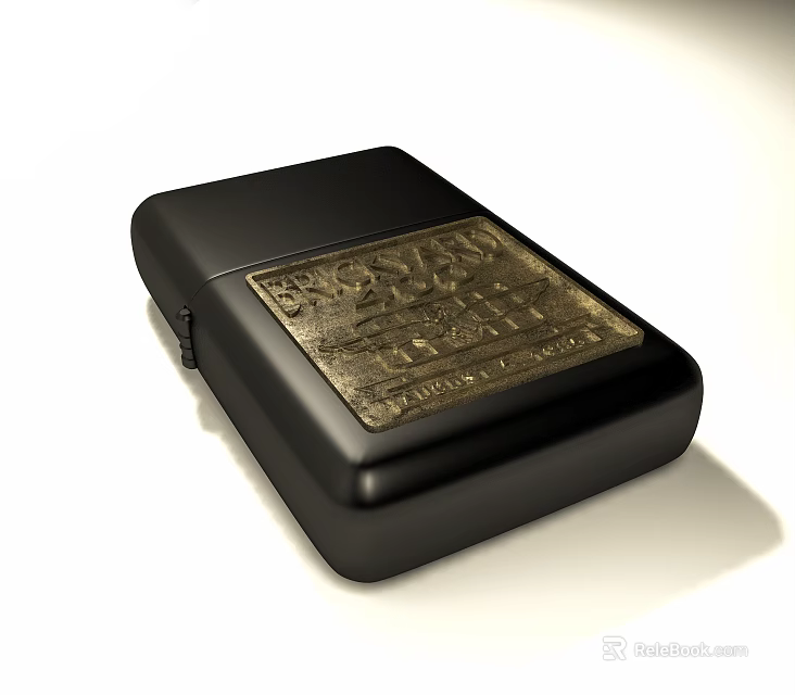 Classic Black Metal Lighter With Golden Engraved Pattern And Sleek Design 3d model 
