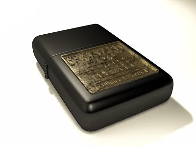 Classic Black Metal Lighter With Golden Engraved Pattern And Sleek Design 3d model