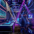 Luxury Modern KTV Interior With Colorful Lighting Large LED Screen And Comfortable Seating