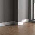 Interior Corner Lines With Gray Walls White Baseboards Wooden Floor Window Blinds And Green Leaf