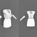 Elegant White Dress with Straps Pleated Skirt and Long Sleeves Gloves Set