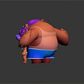 Cute Purple Cartoon Characters Big And Small With Green Eyes Blue Shorts And Yellow Dress