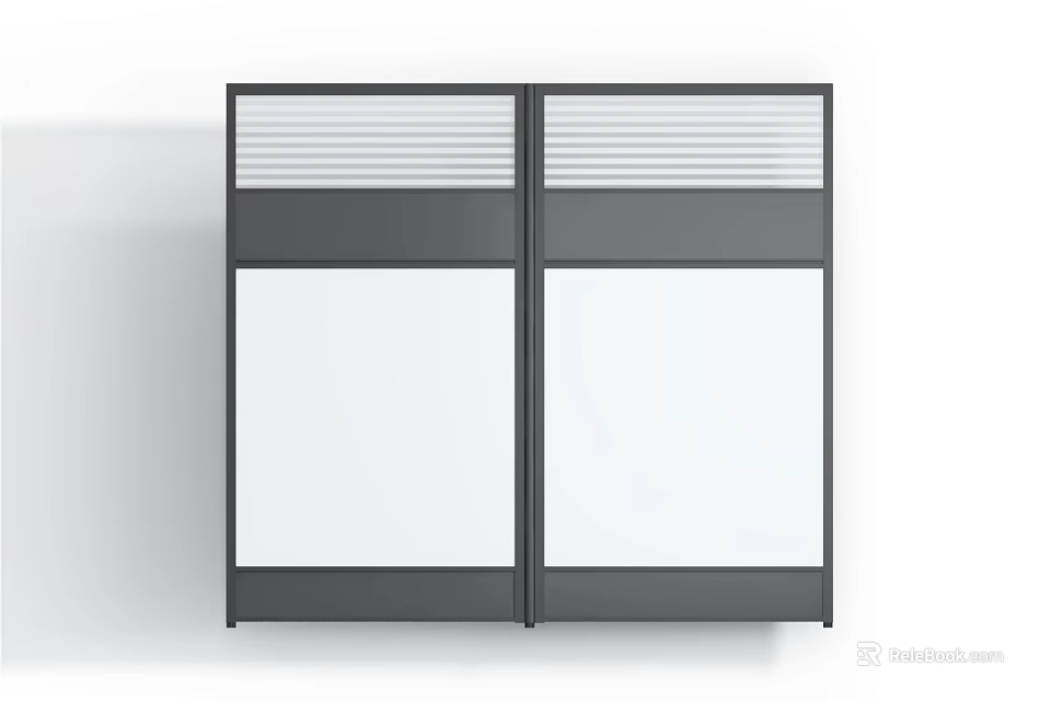 Modern Room Divider With Double Panel Louvered Top And White Panels Black Frame 3d model
