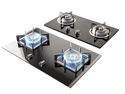 Modern Gas Stoves With Black Glass Top And Blue Flames For Efficient Kitchen Appliances 3d model