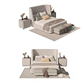 Modern Elegant Double Bed Design With Tufted Headboard Nightstands And Soft Blanket 3d model