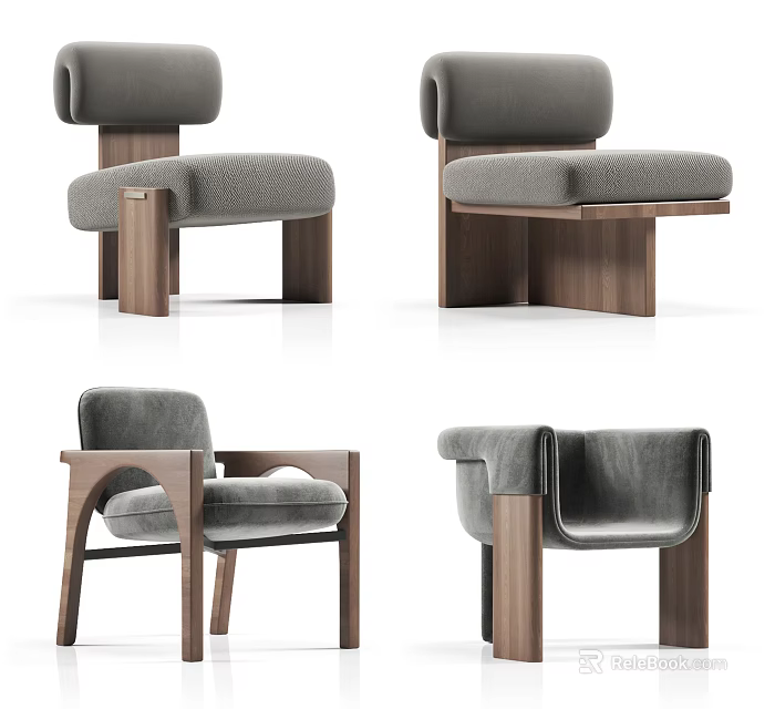 Modern Gray Fabric Single Sofa With Wooden Frame And Comfortable Cushioned Design 3d model