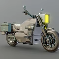 Futuristic Metallic Gray Motorcycle With Yellow Front Light And Side Storage Box