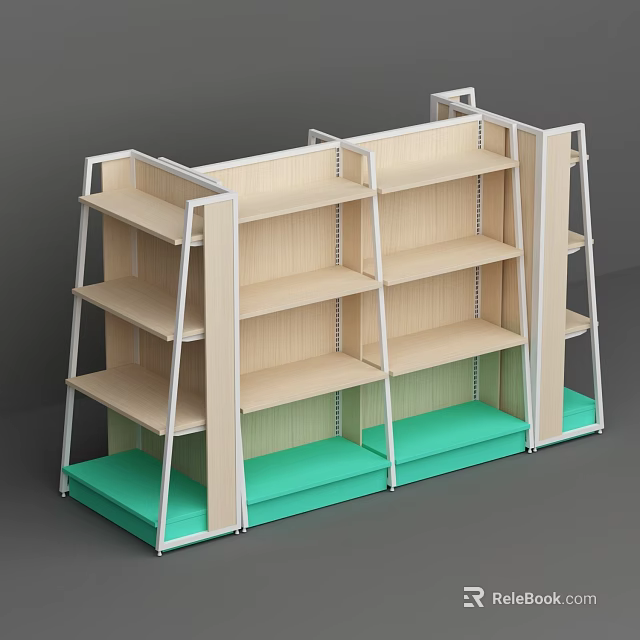 Baby Store Wooden Shelving Unit With Multiple Layers And Green Base Mats 3d model 