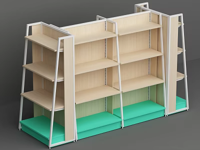 Baby Store Wooden Shelving Unit With Multiple Layers And Green Base Mats 3d model