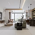 Modern Living Dining Room Interior With Light Sofa Round Coffee Tables Rug And Display Shelves