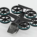 Futuristic Black Helicopter With Six Rotors And Blue Accent Rings Modern Design