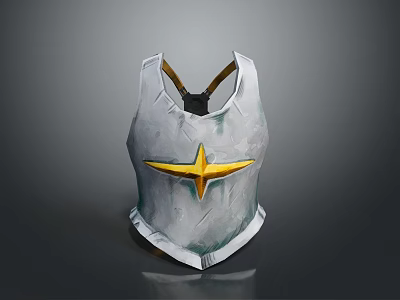 Silver Metallic Armor Vest With Golden Star Emblem And Medieval Design Details 3d model
