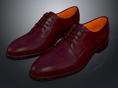 Stylish Burgundy Leather Shoes with Laces and Orange Lining for Daily Use 3d model