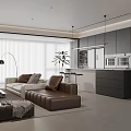 Modern Minimalist Restaurant Sofa Coffee Table Combination Nakajima Table and Chair Combination Sofa Background Wall Large Horizontal Hall Guest Restaurant Curtain Dream Curtain 3d model