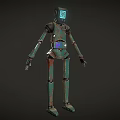 Green Rusted Robot With Blue Head Logo And Blue Star On Mechanical Body