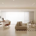 Modern Living Dining Room Interior With Sofa Dining Table And Large Windows 3d model