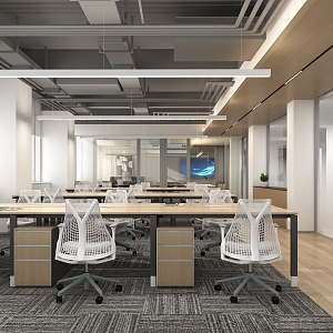 Public Office Area Work Area Office Desk Office Chair Glass Partition Meeting Room Chandelier 3d model