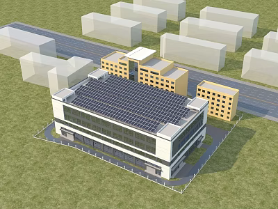 Modern Industrial Factory Building With Solar Panels On Roof And Large Glass Windows 3d model
