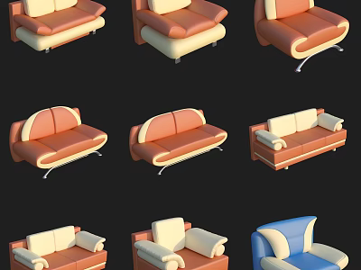 Casual Leisure Sofa Set for Living Room with Orange Blue White Upholstery Modern Design 3d model