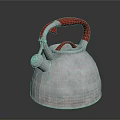 Silver Metallic Kettle With Red Handle And Ribbed Design For Household Use