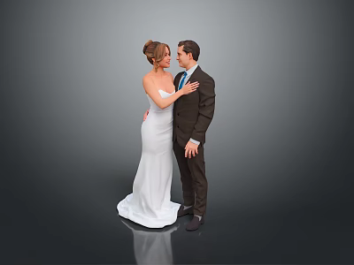 Bride and Groom in Wedding Attire Posing Close Together on Gray Background 3d model