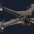 Futuristic Sci Fi Spacecraft With Detailed Exterior Metallic Structure Multiple Engines And Wings