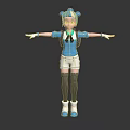 3D Rendered Biological Character With Blue Hair Twin Ponytails Backpack And Outstretched Arms