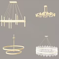 Modern Chandelier Design With Brass Frame And Dark Hanging Elements 3d model