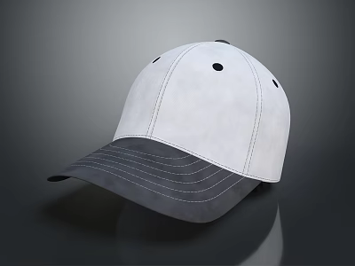 White Baseball Cap With Gray Brim And Stitched Design For Casual Daily Wear 3d model