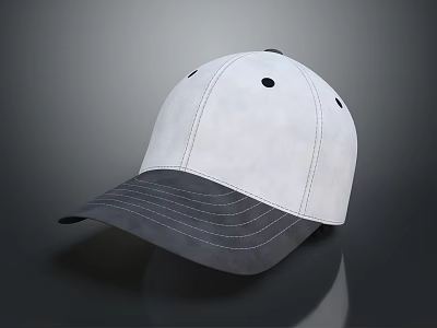 White Baseball Cap With Gray Brim And Stitched Design For Casual Daily Wear 3d model