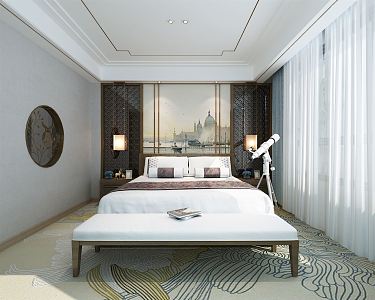 New Chinese Room Hotel Room 3d model