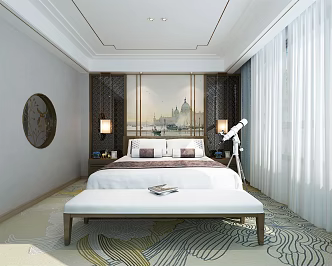 New Chinese Room Hotel Room 3d model