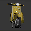 Vintage Yellow Scooter With Brown Seat Chrome Handlebar And Spoked Wheel