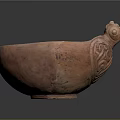 Reddish Brown Terracotta Bowl With Animal Head Decoration And Carved Patterns