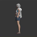 Woman With Silver White Hair Bloodstained Top Blue Skirt And Silver Shoes
