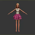 Cute Animated Game Movie Character with Blonde Hair Floral Top and Pink Layered Skirt