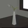 Conical Gray Vase With Green Leaves On Dark Wooden Tabletop Near Window With Soft Light
