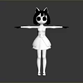 Game Movie Character With Cat Ears Blue Eyes In White Dress Open Arms