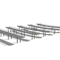 Row of Landscape Bridge Structures Featuring Pillar Supports And Linear Design 3d model