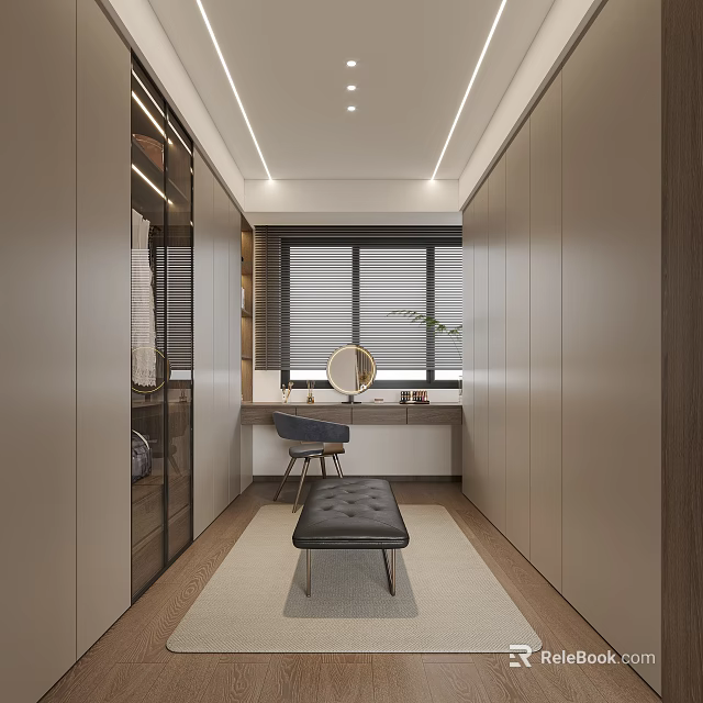 Modern Walk in Closet With Cabinets Vanity And Bench 3d model