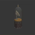 Decorative Wooden Display Stand with Glass Dome Enclosing Animal Skull and Ornate Base Design