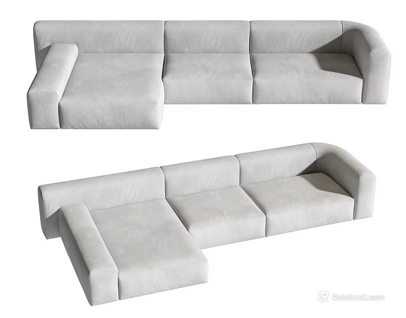 Modern Light Gray Fabric Sectional Sofa With L shaped Design And Multiple Seats 3d model