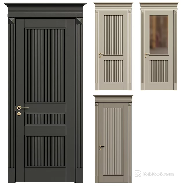 Modern Hinged Door Designs With Fluted Panels Glass Panel And Metal Handle 3d model 