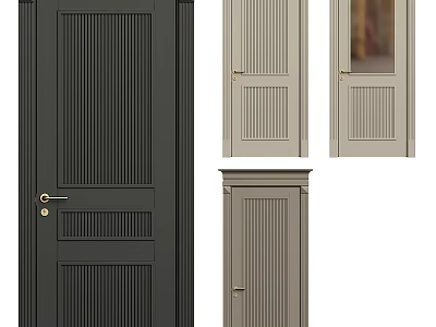 Modern Hinged Door Designs With Fluted Panels Glass Panel And Metal Handle 3d model