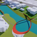 Modern Landscape Bridge Design Connecting Urban Buildings Over River With Green Spaces